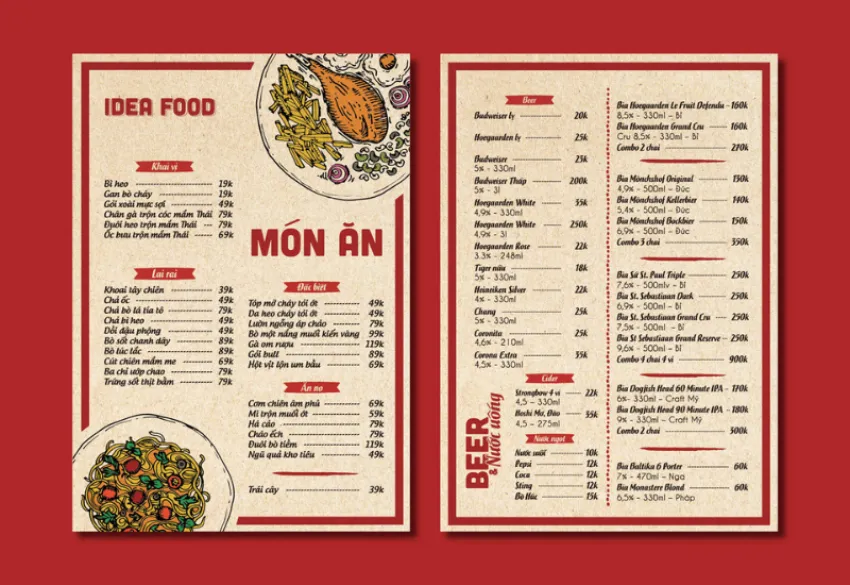 menu quán nhậu đẹp mắt