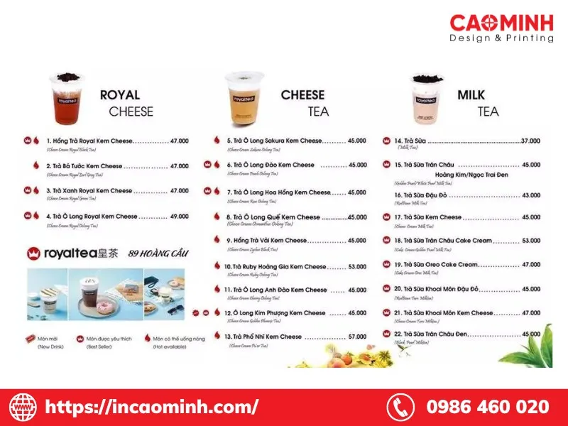 Menu trà sữa đẹp, bố cục hài hòa, hình ảnh đẹp mắt